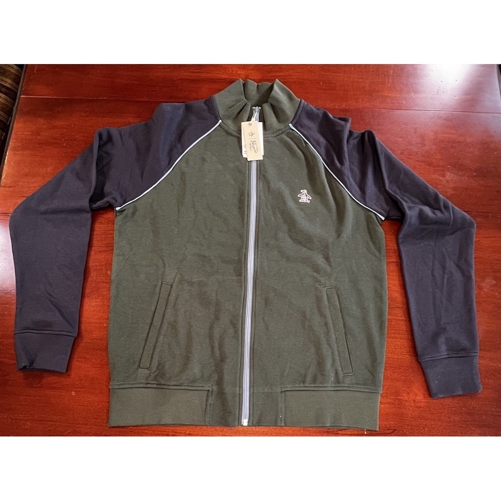 Original Penguin Fleece‎ Men's Zip-Up Knit Track Jacket Green Blue Size M